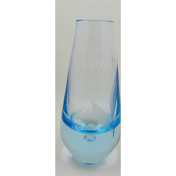 Randsfjord Handblown Glass Etched Bluebell Crystal Vase Controlled Bubble Base - Picture 11 of 12